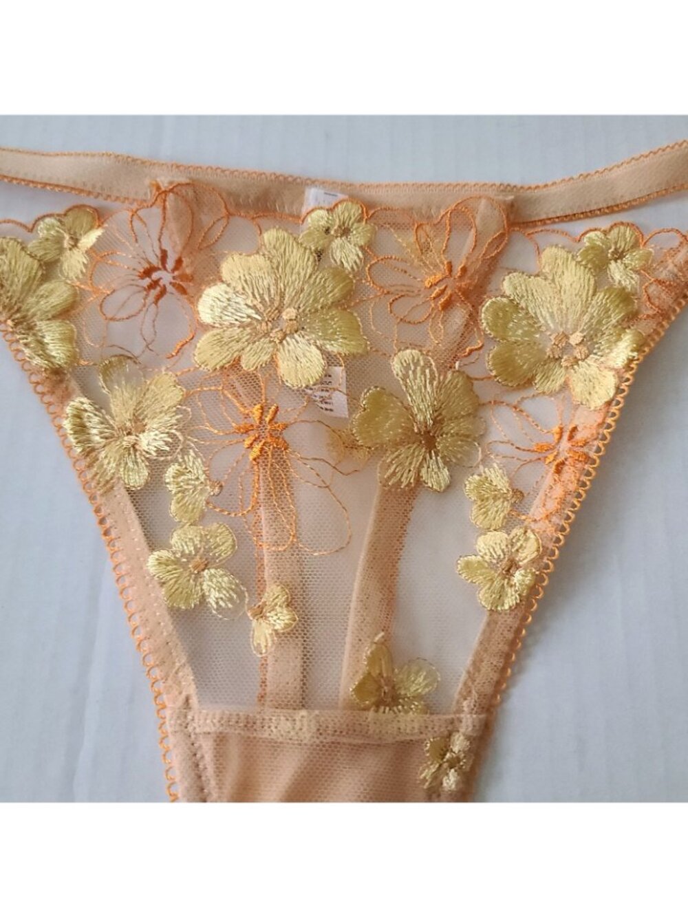 Urban Outfitters Out From Under Embroidered Sheer Thong Panty L Orange Sexy NWOT - Picture 4 of 8